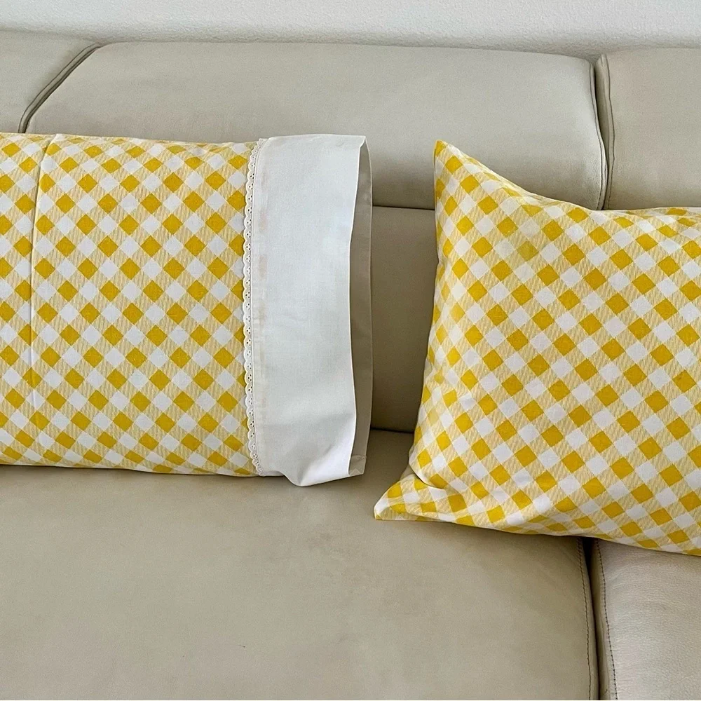 Yellow Checkered Pillowcases 19/28 inches